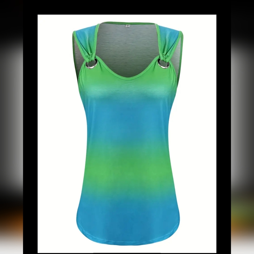 Lovely Gradient Ombre Tank Top Casual Crew Neck Summer Sleeveless Sz 12 - Picture 2 of 7